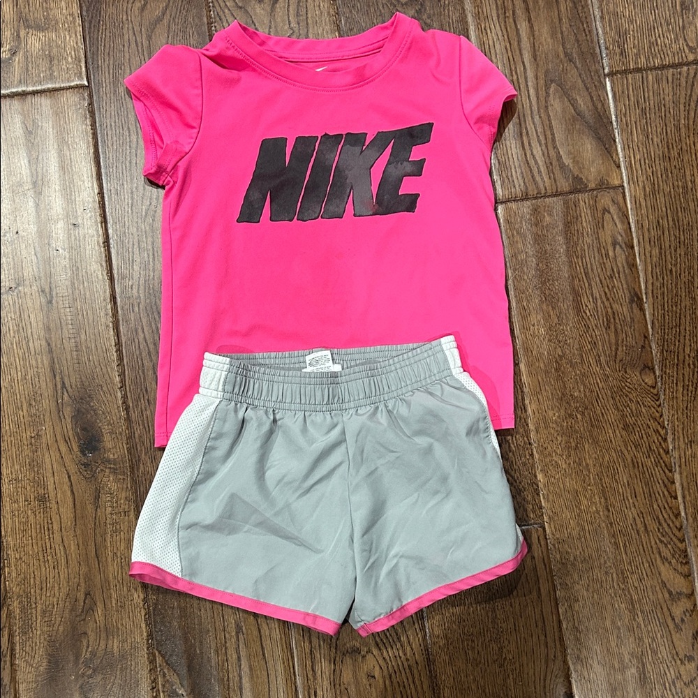 Nike Hot Pink Tee and Light Gray Shorts Set